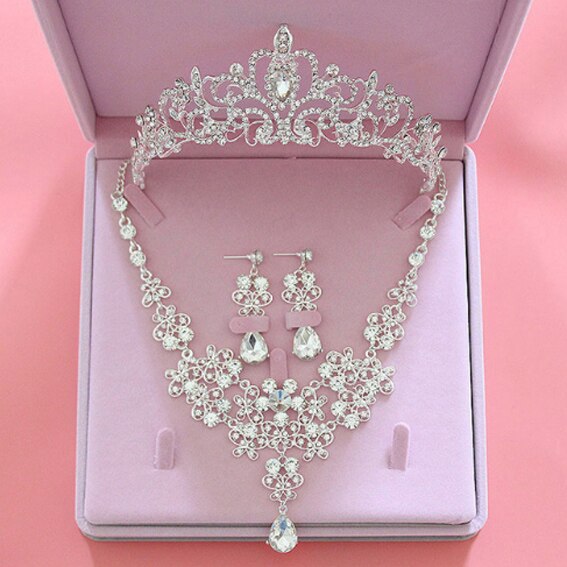 Prachtige Parel Bruiloft Bruids Sieraden Sets Vrouwen Bruid Bruiloft Sieraden Accessoires Tiara Kroon Oorbel Ketting: Goud-kleur