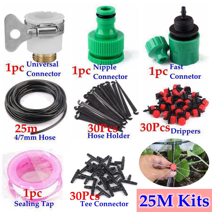 NNW 5M~40M DIY Drip Irrigation System Automatic Watering System Garden Hose Micro Drip Garden Watering Kits Adjustable Drippers: 25m Kits