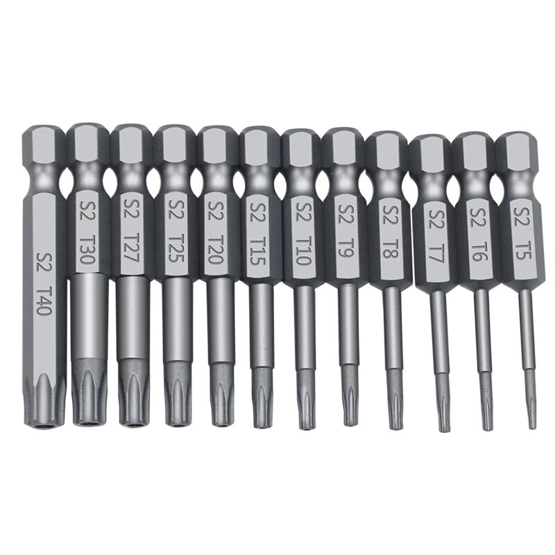 11pcs 12pcs Security Bit Set Tamper Proof Screwdriver Drill Bit Screw Driver Bits Torx Flat Head 1/4&quot; Hex Driver Bits Original: 12pcs 50mm