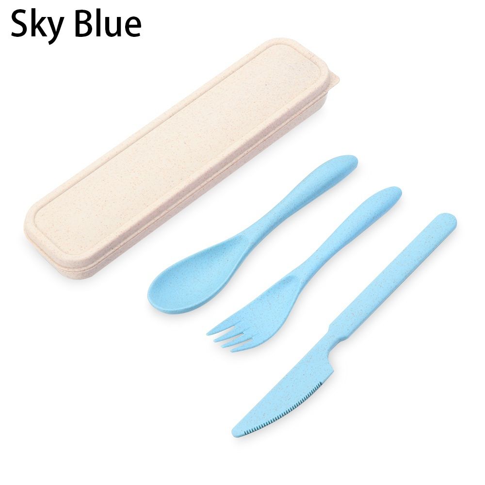 Cuillère à soupe en plastique Portable, paille de blé , à Long manche, vaisselle de table, outils de cuisine pour enfants: Sky blue