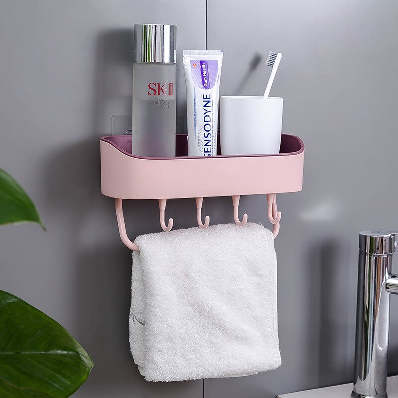 4 farver sugekop hjørne bruser hylde badeværelse organisator shampoo bruser hylde holder køkken badeværelse opbevaring: D