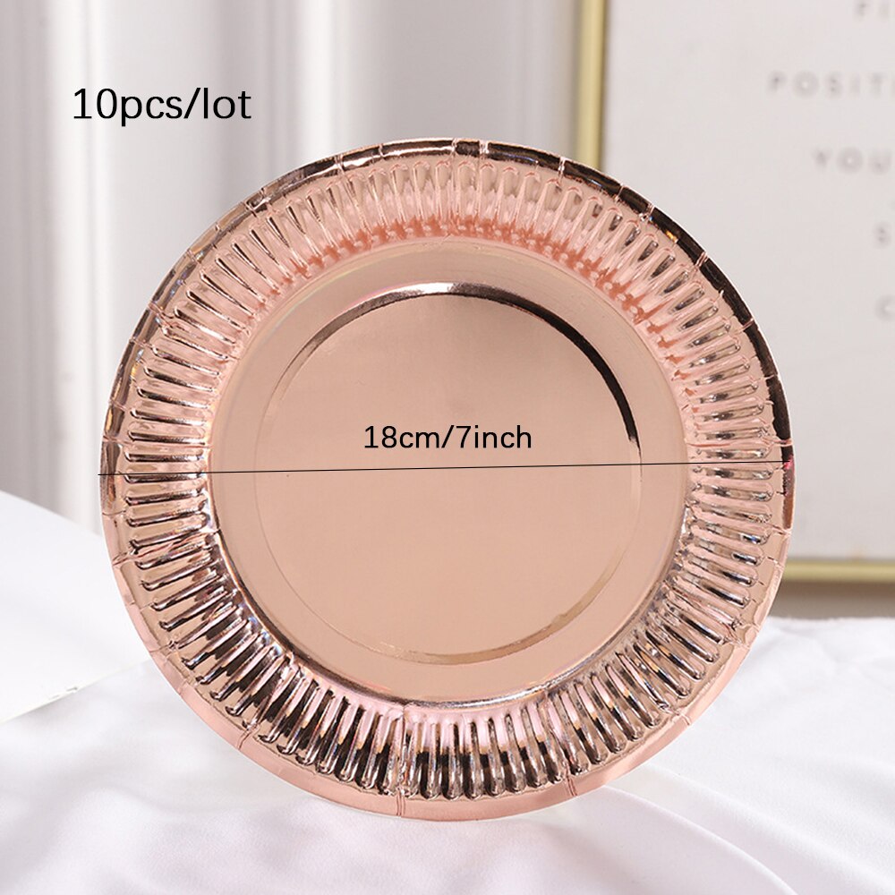 10PCS Disposable Tableware Supplies Gold Silver Rose Gold Kids Adult Birthday Wedding Bachelorette Party Decorations Baby Shower: Rose gold