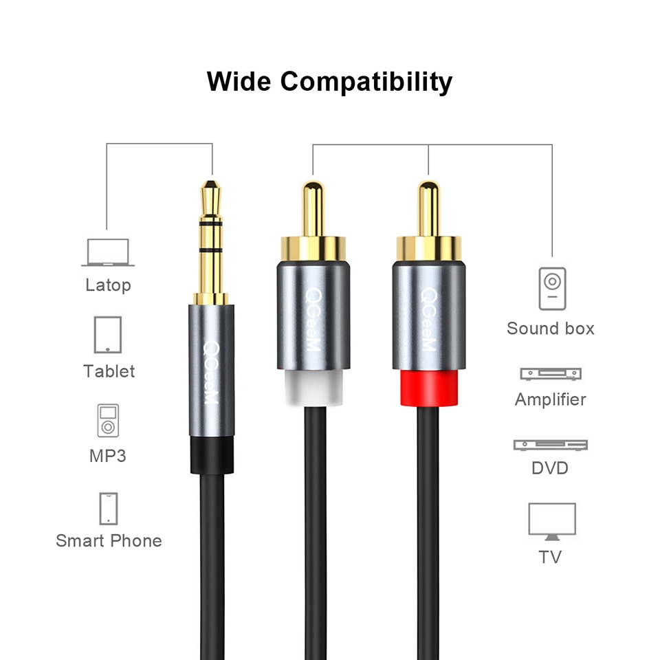 QGeeM RCA Kabel 2RCA 3.5 Audio Kabel RCA 3.5mm Jac... – Grandado