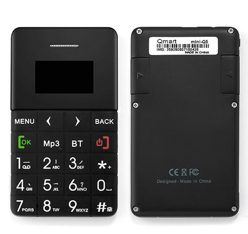 AEKU Qmart Q5 2G GSM Kaart Mobiele Telefoon 5.5mm Ultra Dunne Pocket Mini Slim Card Telefoon 0.96 inch kaart Mobiele telefoon: Russia Keyboard / Black