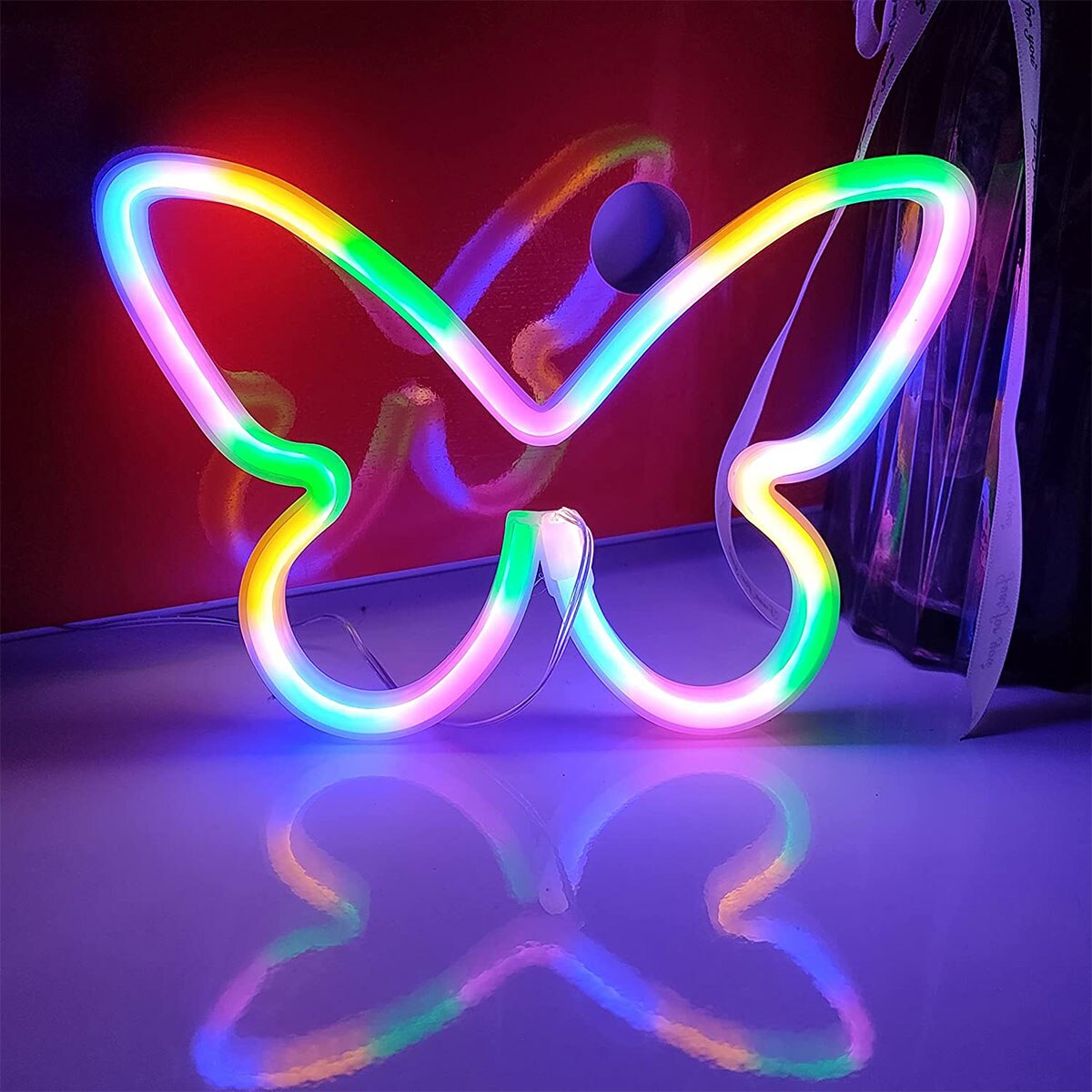 Luces LED de neón con forma de mariposa, lámpara de señal de luz nocturna alimentada por batería o USB, luz de bebé para interiores, Navidad, boda, cumpleaños: 03