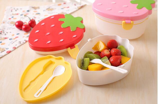 1PC Two layers Cute Strawberry Shape Lunch Boxs Food Fruit Storage Container Portable Bento Box Anti Leakage Food NV 002