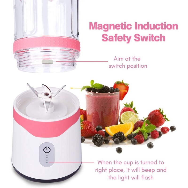 Mini Portable Blender, USB Rechargeable Electric Fruit Juicer Mixer with 2 Detachable Bottle (300+500Ml)