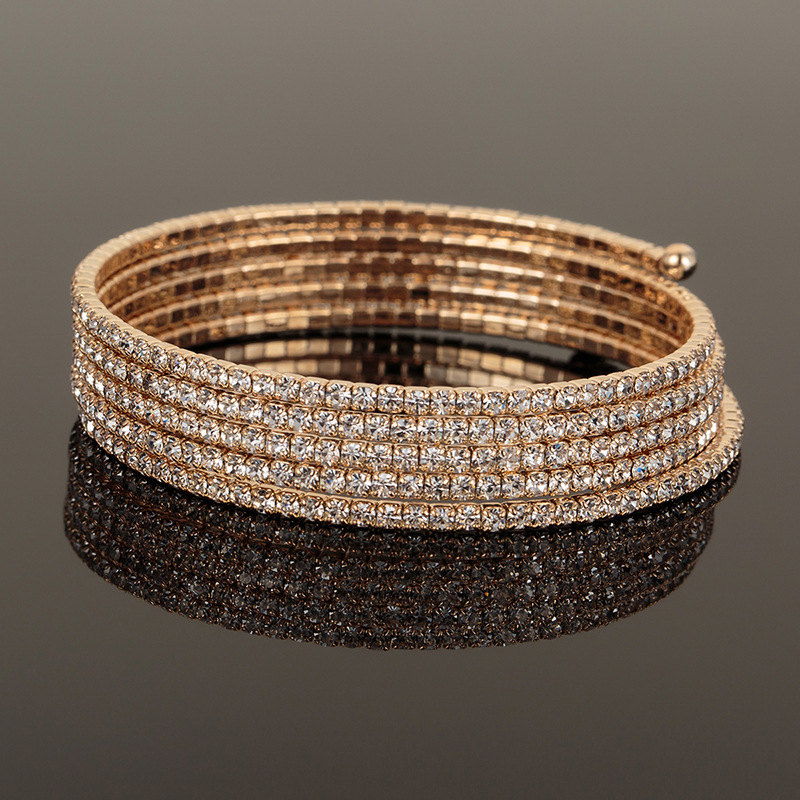 Pulsera de diamantes de imitación para mujer, brazalete de cristal de 3/ 5 filas, multicapa, oro rosa, plata, boda: 5row-gold-XZ