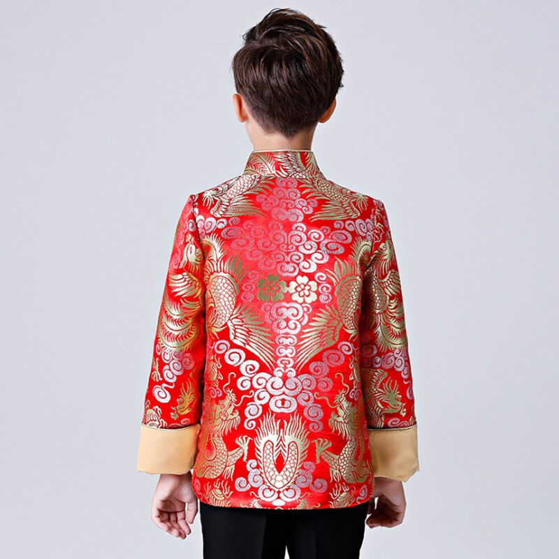 Children's Tang Red Satin Cheongsam Top Chinese Dress Boy Qipao Top Year'S Clothing Host Performance Costume Winter