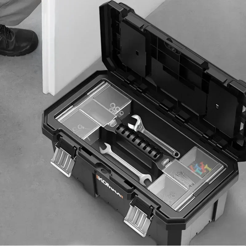 Caja de herramientas de doble capa, a prueba de golpes, impermeable, estuche rígido extraíble, cajas de almacenamiento para destornilladores, caja de herramientas de plástico rígido anticaída