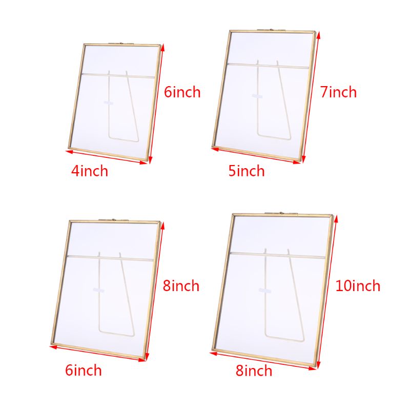 Gold Floating Metal Glass Photo Frame Desktop Wedding Pictures Portrait Display