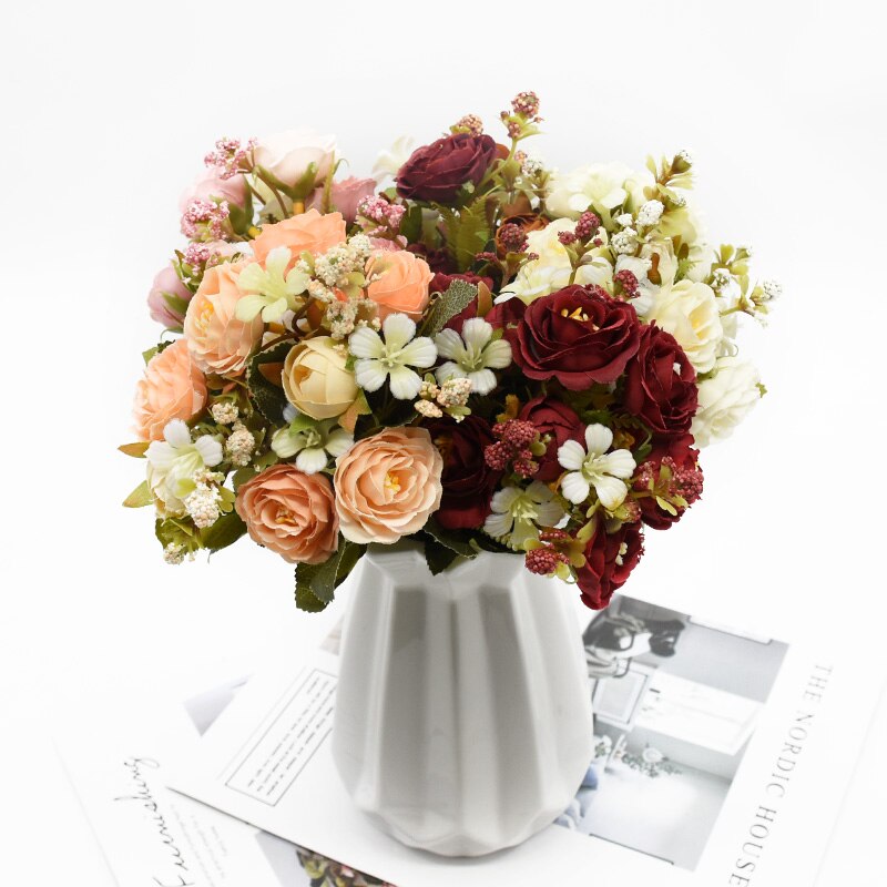 Bouquet de roses artificielles, 5 fourchettes 10 têtes, 1 Bouquet, accessoire de décoration de maison, bricolage, mobilier de salon pour un mariage