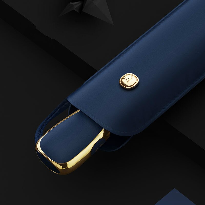 Windproof foldable fully automatic umbrella Simple ultra-light full three-folding umbrella for men and women: Dark blue