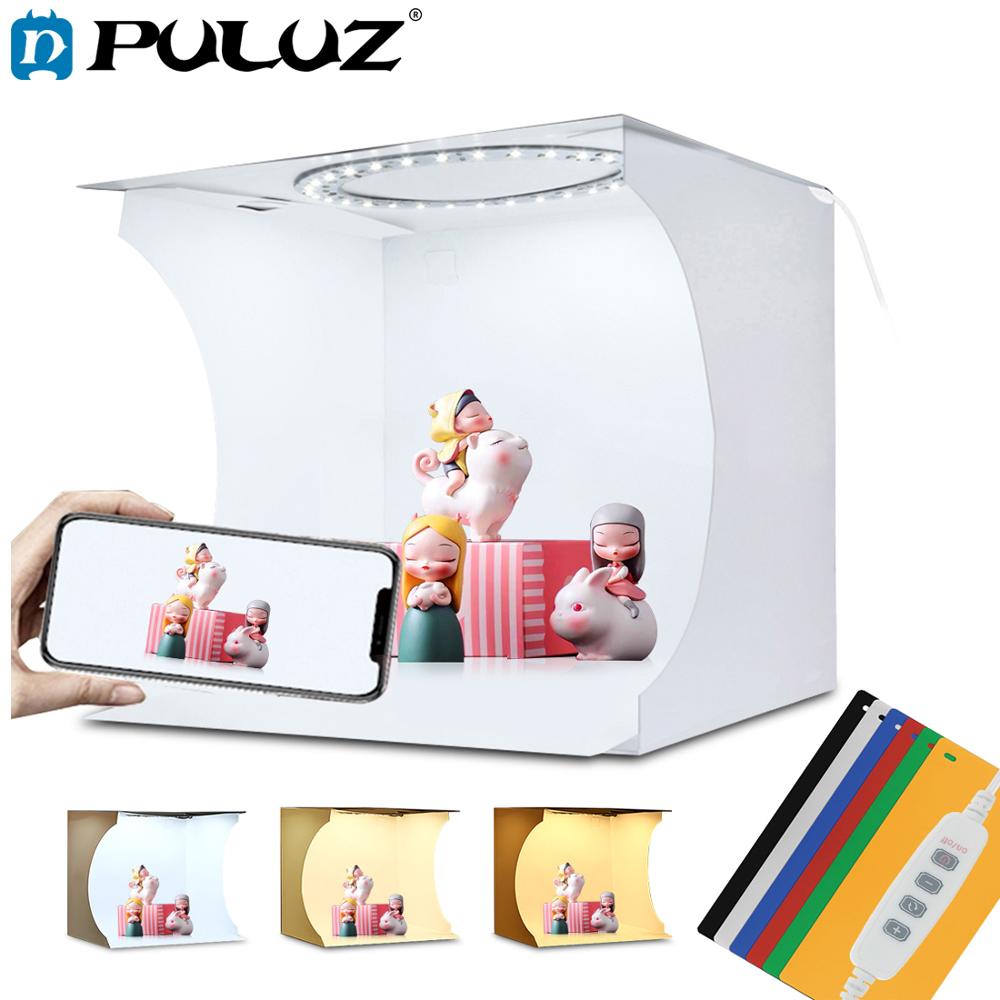 Puluz 20cm mini led ring lichtbak lichtbak fotostudio box fotografie lichtstudio opnametent box kit & 6 kleuren achtergronden