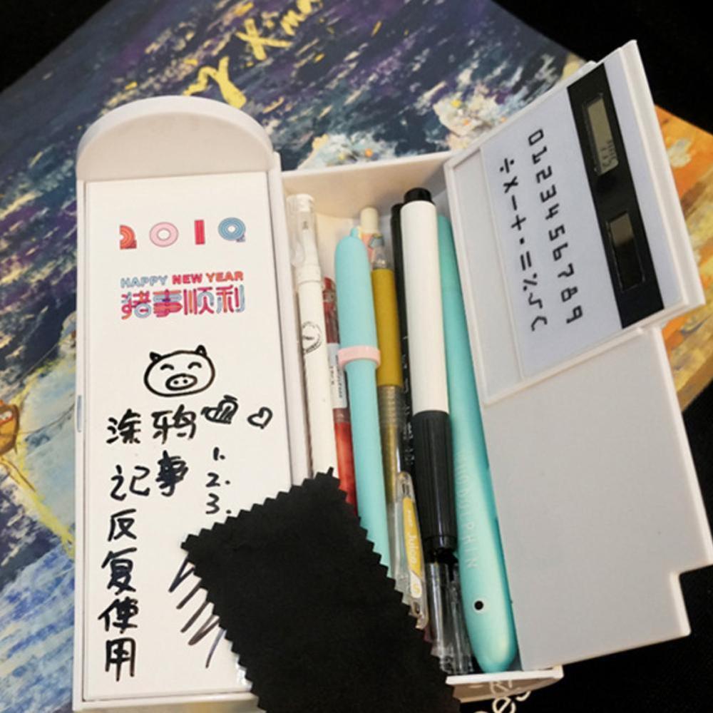 Kawaii Pencil Case Double Layer Pen Box With Mirror Calculator Whiteboard Pen Wiper For School Supplies Cosmetic case etui