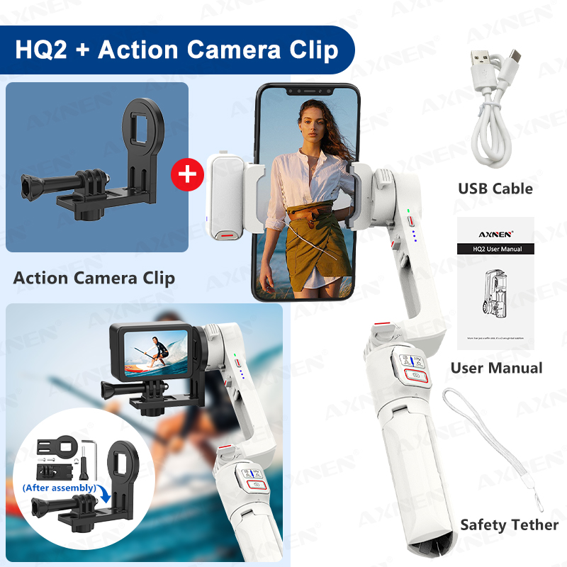 AXNEN HQ2 SERIES Mobile Phone Stabilizer Handheld Gimbal for Smartphone Gopro Action Camera Extension Rod Selfie Stick Tripod