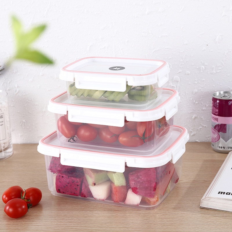 3 st/set förvaringslådor kök plast mikrovågsugn kylskåp matförvaring tätningslåda matlåda behållare