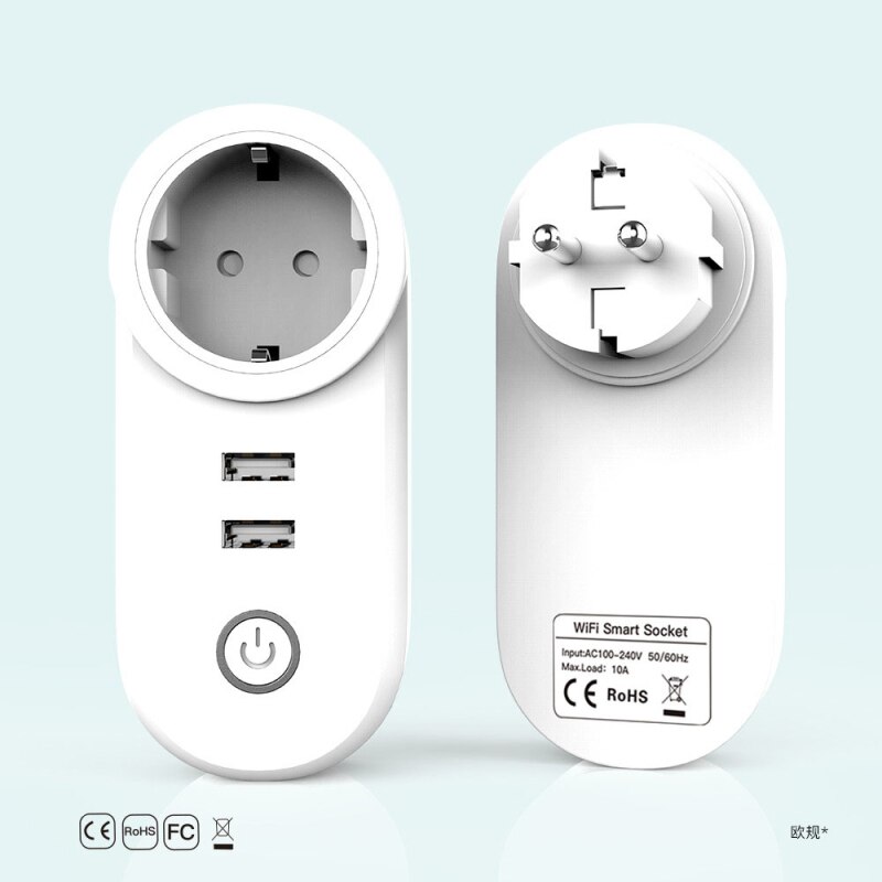 IP20 240V Smart WiFi Socket EU Plug Double USB Port Wireless Smart Plugs Works With Alexa Google Home Intelligence Improvement