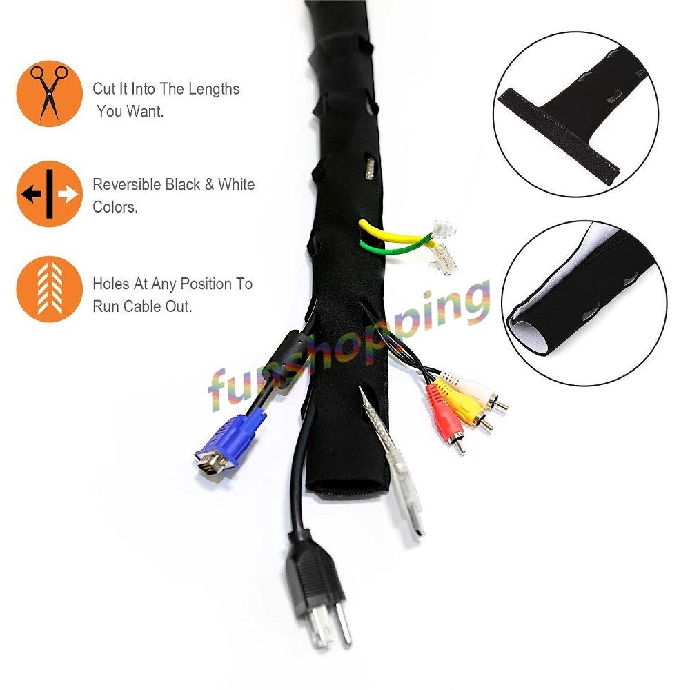 4pcs 1.2m Cable Management Sleeve Flexible Neoprene Cable Wrap Wire Cord Hider Cover Organizer System for PC/TV/Office/Phones