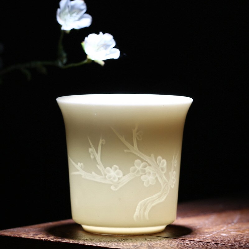 Wit Porselein Thee Cup Pruim Orchidee Bamboe Chrysant Keramische Grote Enkele Cup