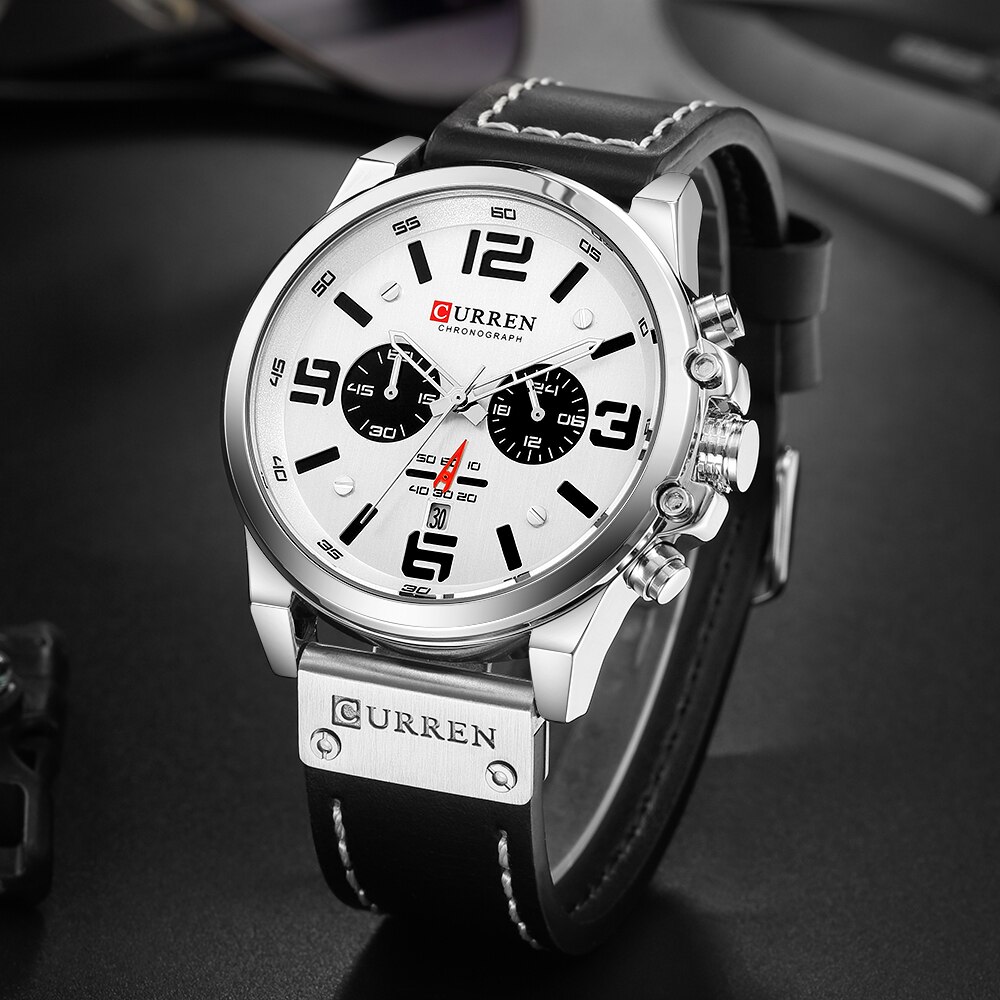 Curren Top Luxe Mannen Sport Horloge Waterdicht Lederen Band Quartz Klok Chronograaf Datum Horloge Relogio Masculino 8314