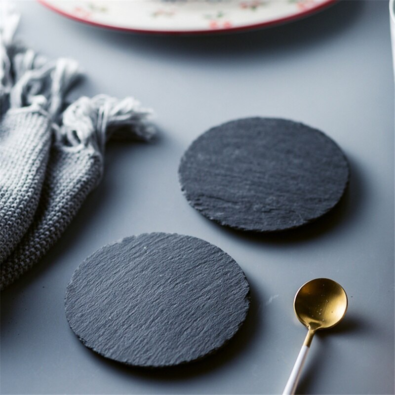 Slate Stone Coasters Rectangle Black Serving Plate For Cake Bar Kitchen Natural Edge Stone Drink Coaster Pad