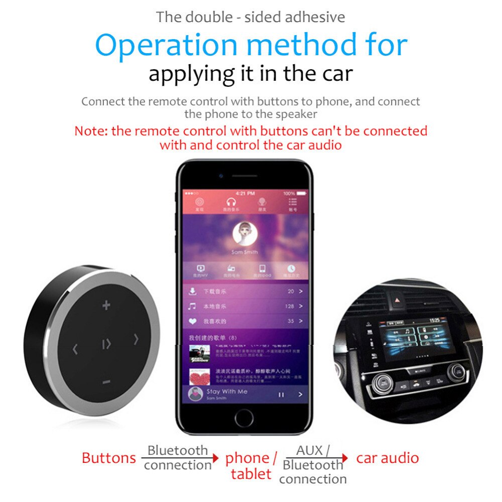 Kebidumei Draagbare Auto Bluetooth Afstandsbediening Auto Draadloze Bluetooth Media Stuurwiel Afstandsbediening Mp3 Muziekspeler