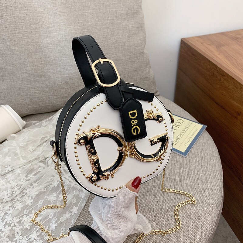 Sacos de beleza europeus 2019 nova moda corrente senhoras pequeno saco redondo portátil diagonal sacos para as mulheres: WHITE