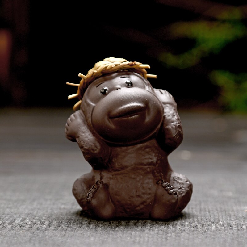 Estatua mono creativa de la suerte, té de arcilla púrpura, artesanía de cerámica para mascotas, kungfú chino, accesorios de juego de té, decoración para bandejas, de Boutique