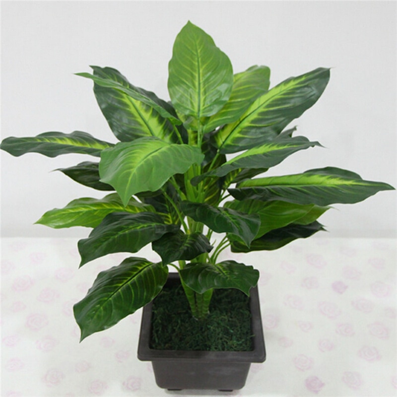 Large 50CM Evergreen Artificial Plant 25 Leaves Lifelike Bush Potted Plants Plastic Green Tree Home Garden Office Decoration