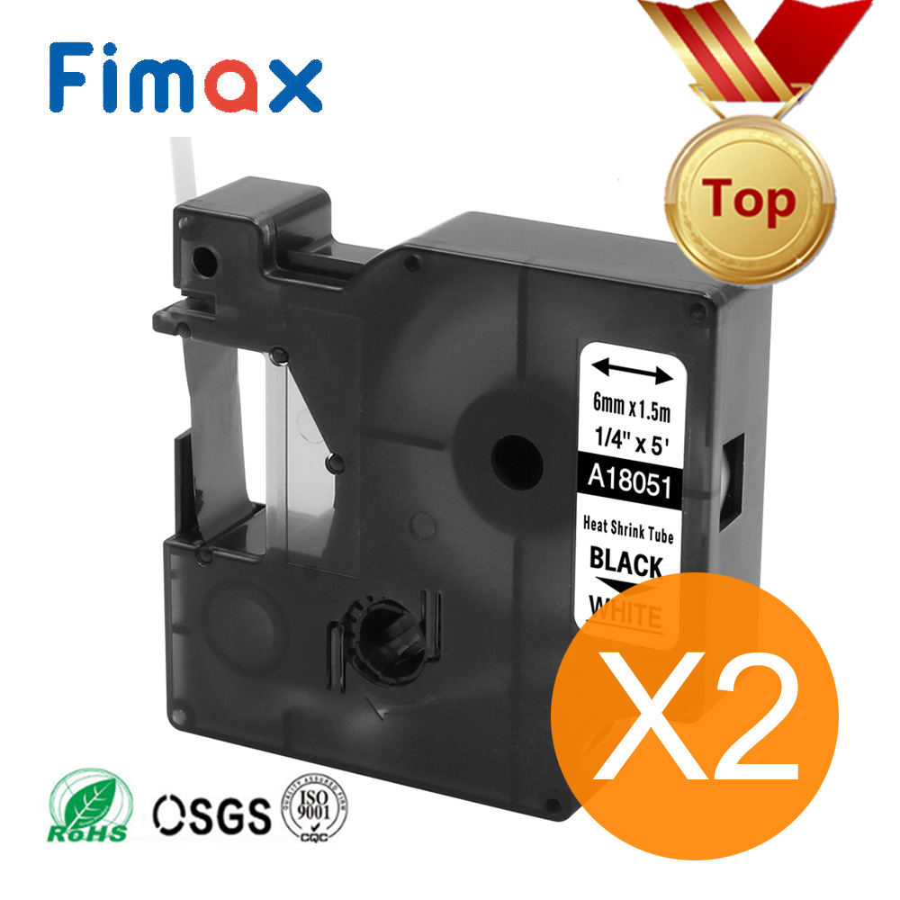 Fimax 2 Pcs Compatible Dymo Industrial Heat Shrink Tube 18051 18052 18053 18054 18055 18056 Label Maker DYMO Rhino Label Printer