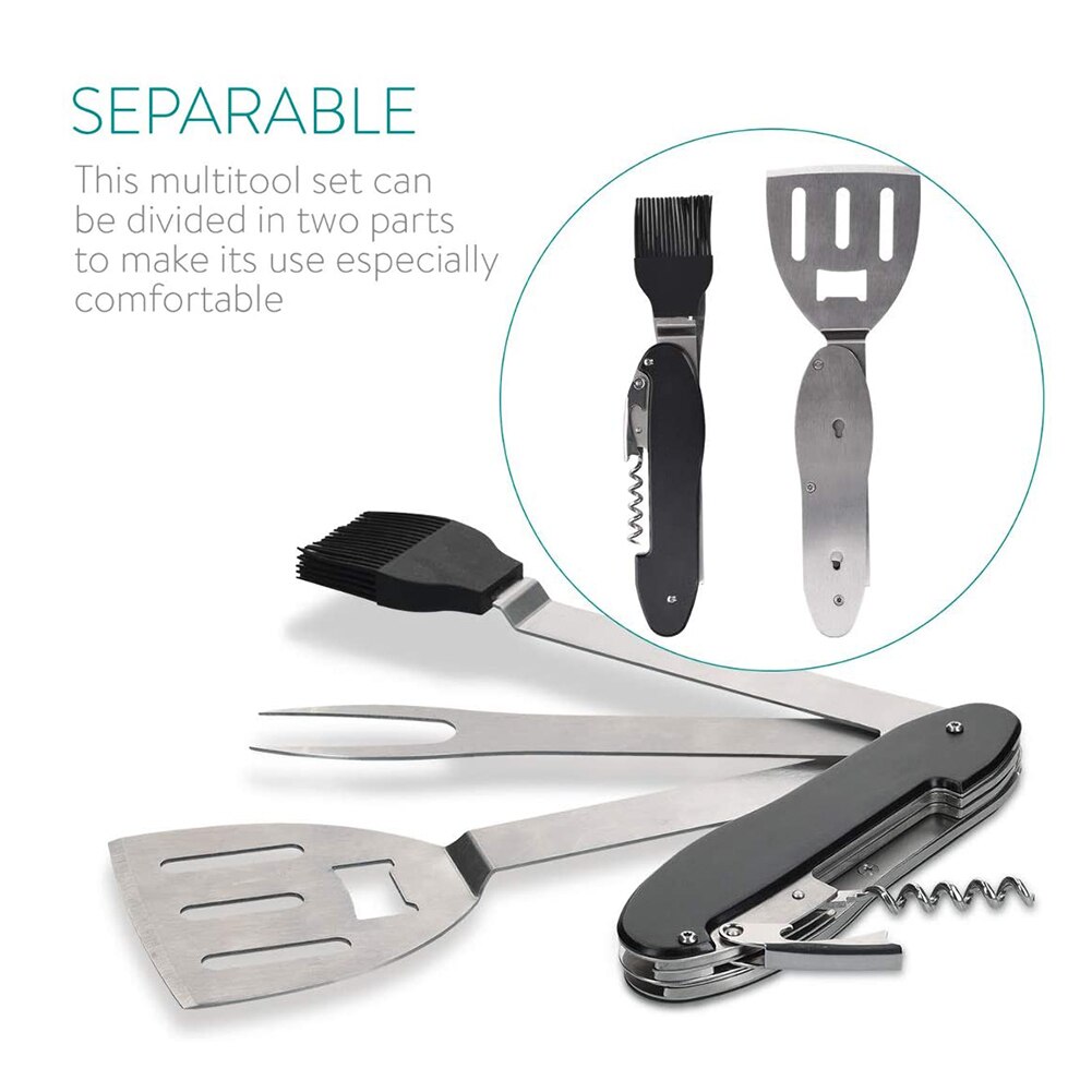 5 En 1, parrilla plegable para barbacoa, espátula, cepillo de bifurcación, sacacorchos, abrebotellas, juego de herramientas de cocina, utensilios de cocina, Kit de herramientas para barbacoa