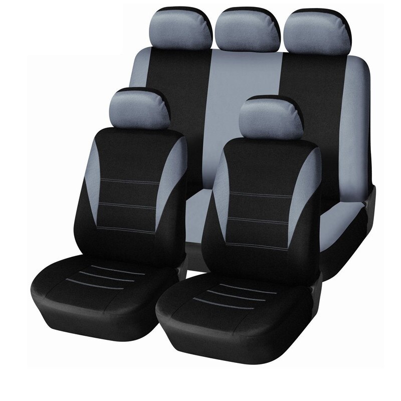 Ensemble universel d'housses de siège de voiture, pour la plupart des voitures, protection pour siège de voiture, avec des détails de piste: 5 seats gray black