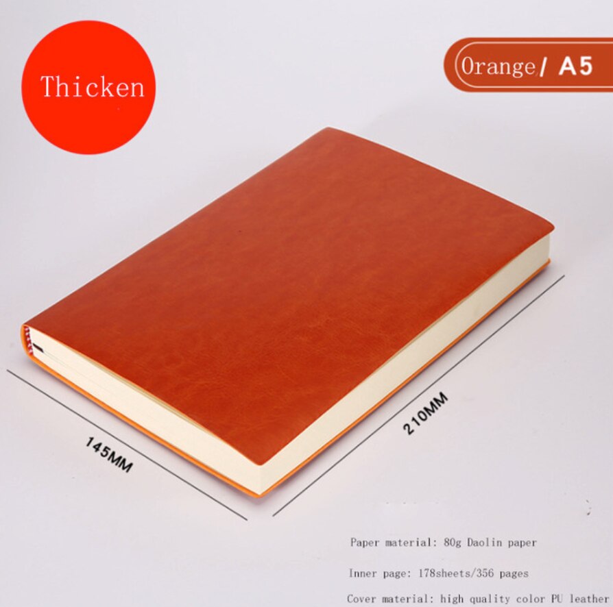 A5 A6 B5 Business increase thick Notebook Office meeting minutes Notepad leather soft copy line pages Diary Stationery: A5 Thicken Orange
