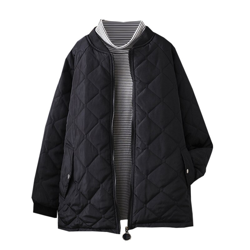 Parka negra Otoño Invierno para mujer de talla grande, abrigos y chaquetas sólidas de manga completa con cremallera, chaqueta de plumón para mujer, novedad de: XXXL