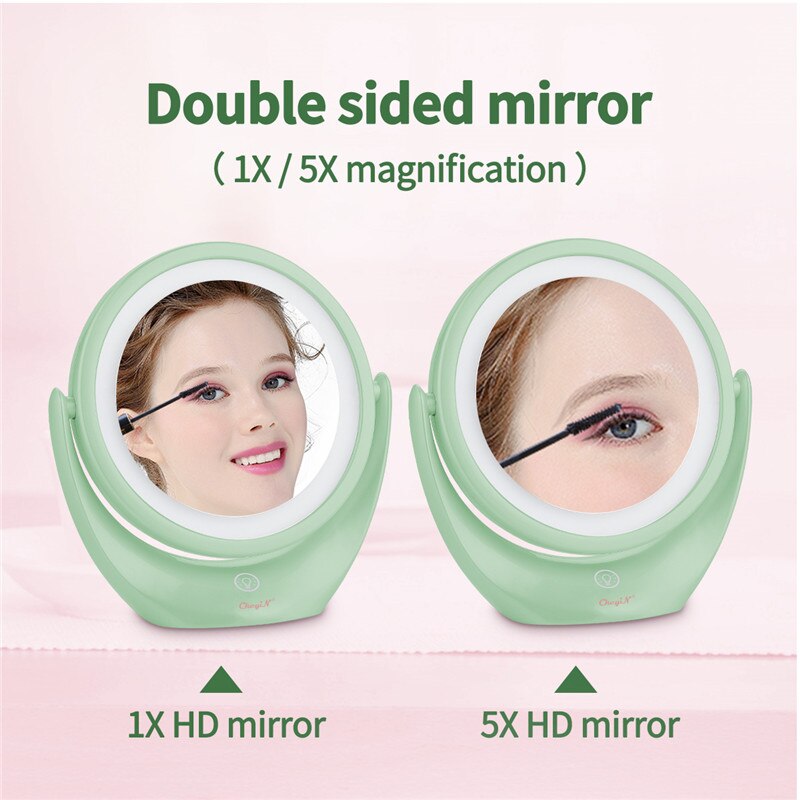 Usb genopladeligt makeup lys spejl dobbeltsidet spejl 1x/5x forstørrelse kosmetik spejl 360 grader drejeligt makeup spejl