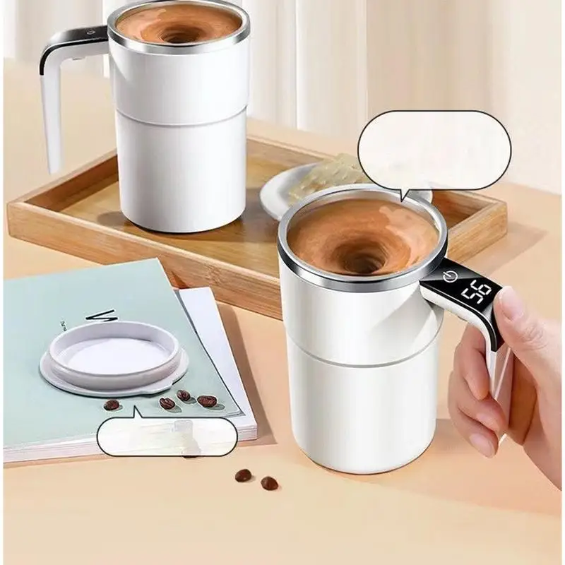 Automatic Stirring Magnetic Mug Rechargeable Stirring Coffee Cup with LCD Display Electric Stirring Cup Lazy Rotating Cup Tazos