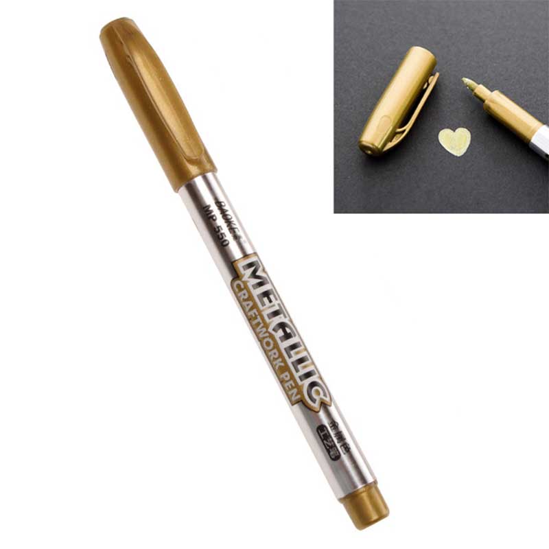 Metal tuschpenne guld sølv 1.5mm permanente maling penne til glas metal stof markører penne håndværk pen kunst maleri: 1 stk guld