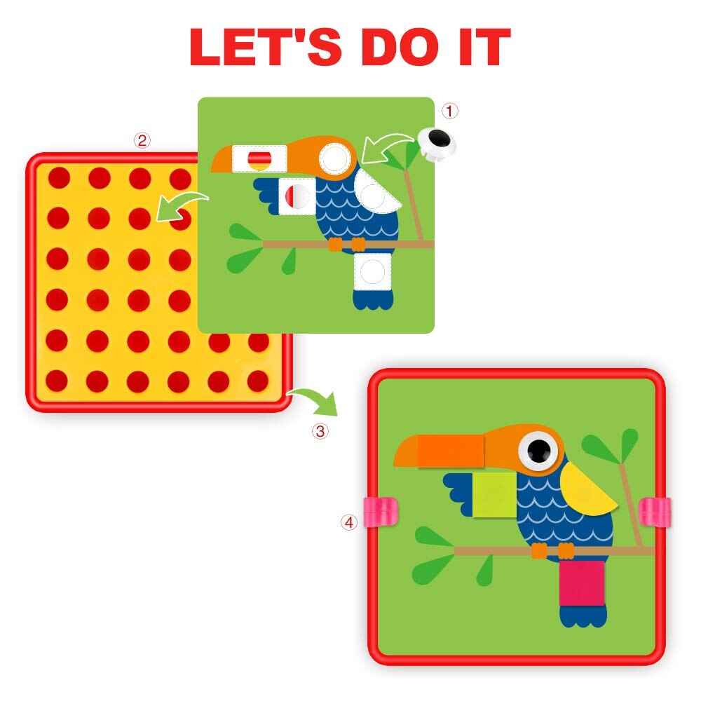 Button Art Toys,Color Matching Mosaic Pegboard Early Learning Educational 3D Puzzles for Boys and Girls