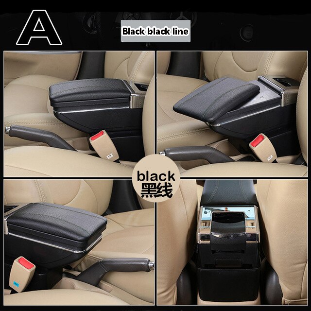 For Fiat 500 armrest box USB Charging heighten Double layer central content holder ashtray accessories: A black line  No USB