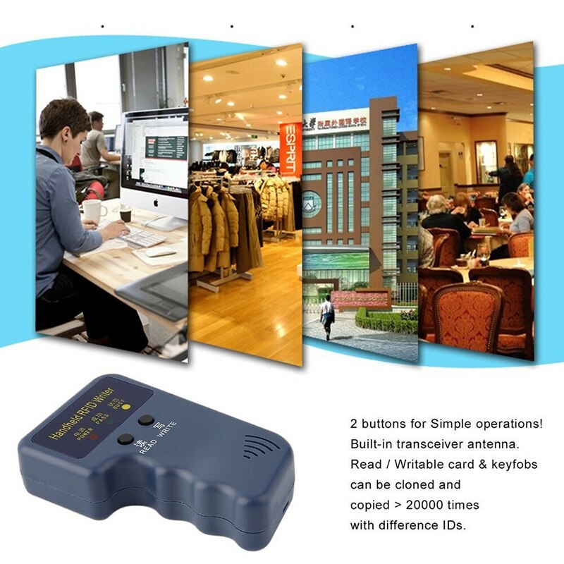 Lecteur/écrivain de duplicateur de copieur de carte d'identité de 125Khz RFID tenu dans la main + 6 étiquettes principales inscriptibles + 6 cartes distance de lecture de 6cm