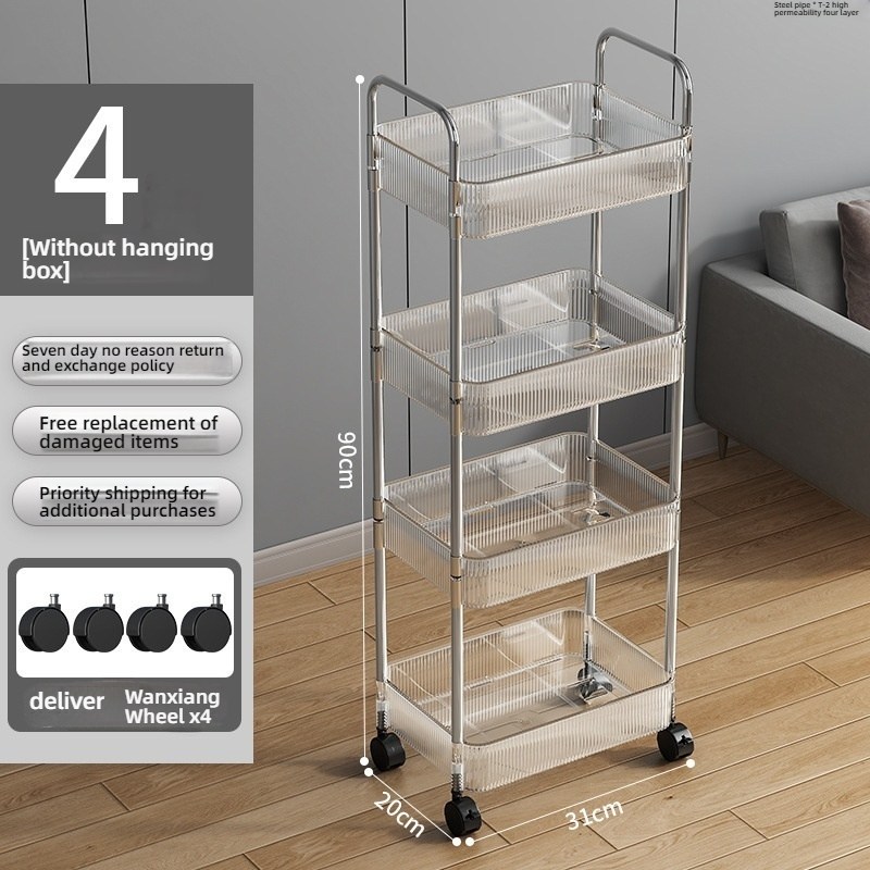 Chariot de rangement transparent à 3 niveaux avec roulettes : organisateur roulant multifonctionnel pour la maison et le bureau, idéal pour la décoration de la chambre à coucher et du salon: Bleu marine