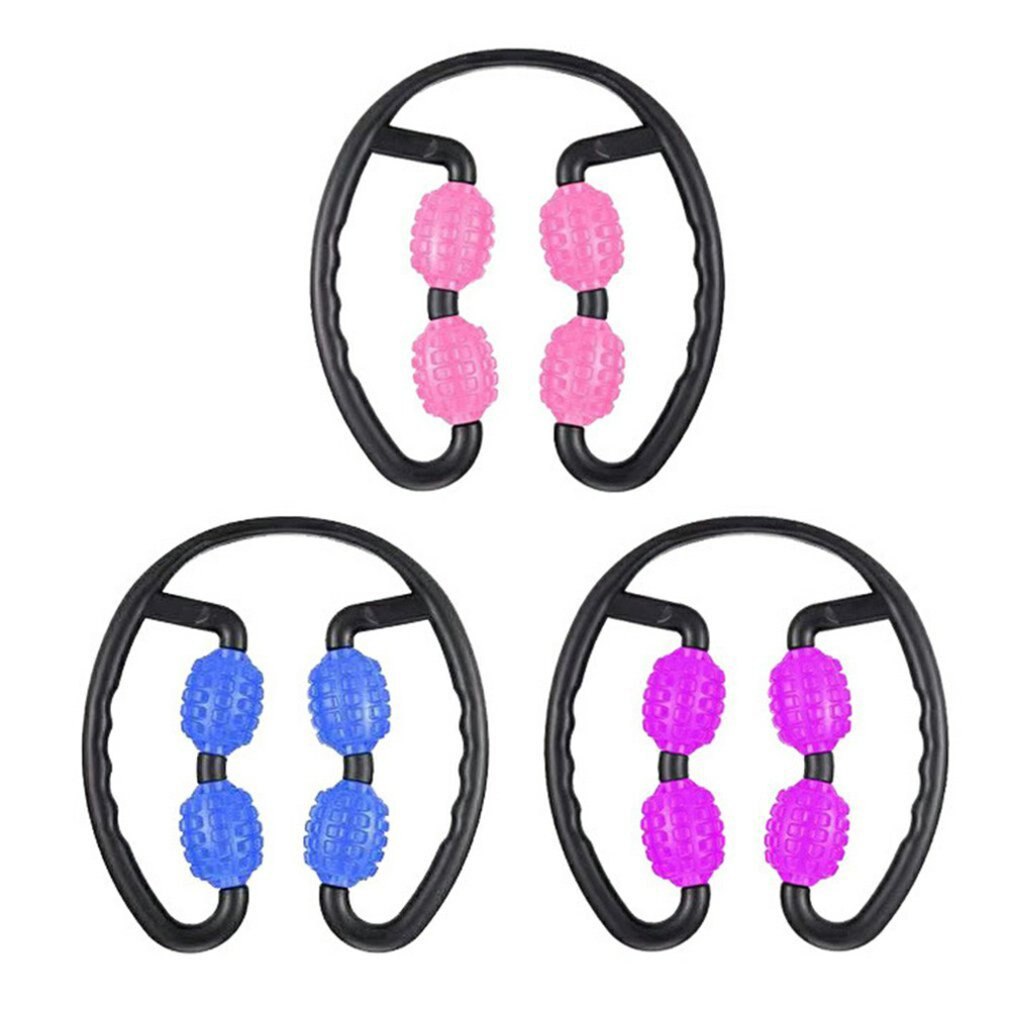 U Shape Trigger Point Massage Roller Foam Shaft Roller for Arm Leg Neck Muscle Tissue for Fitness Yoga Pilates Sports 4 Wheel