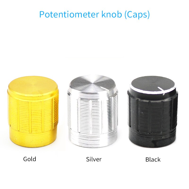 UNISIAN Potentiometer Control Knobs Black Sliver Gold Metal Switch Rotary Knob 15X17mm 6mm Shaft Hole Caps