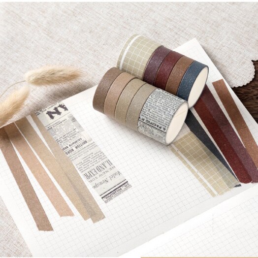10 Rolls Retro Pure Color Masking Tape Sticker Forest Color Collage Junk Journal Material Deco Washi Tape Set DIY Scrapbooking: Vintage