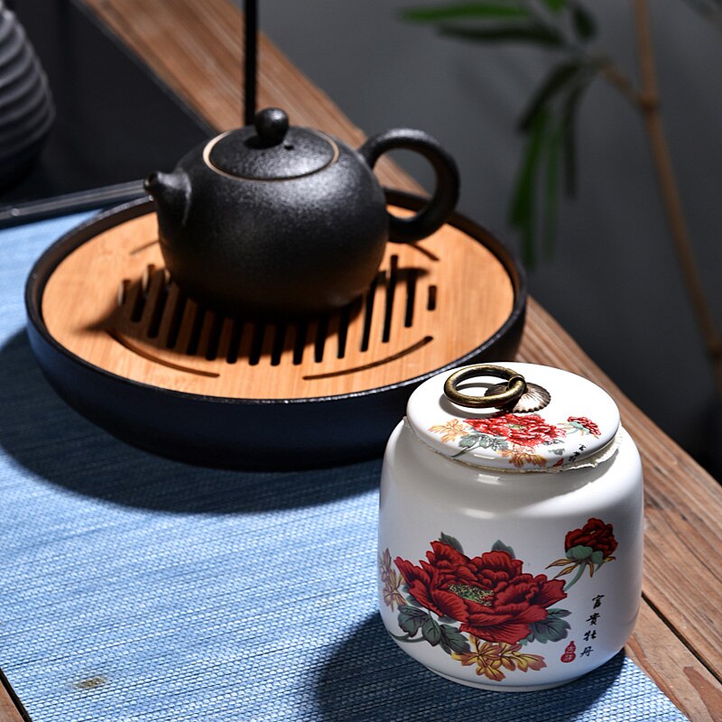 Ceramic Retro Mini Tea Caddies Kitchen Spice Jar Sealed Cans Candy Dried Fruit Storage Bottle Food Container Teaware