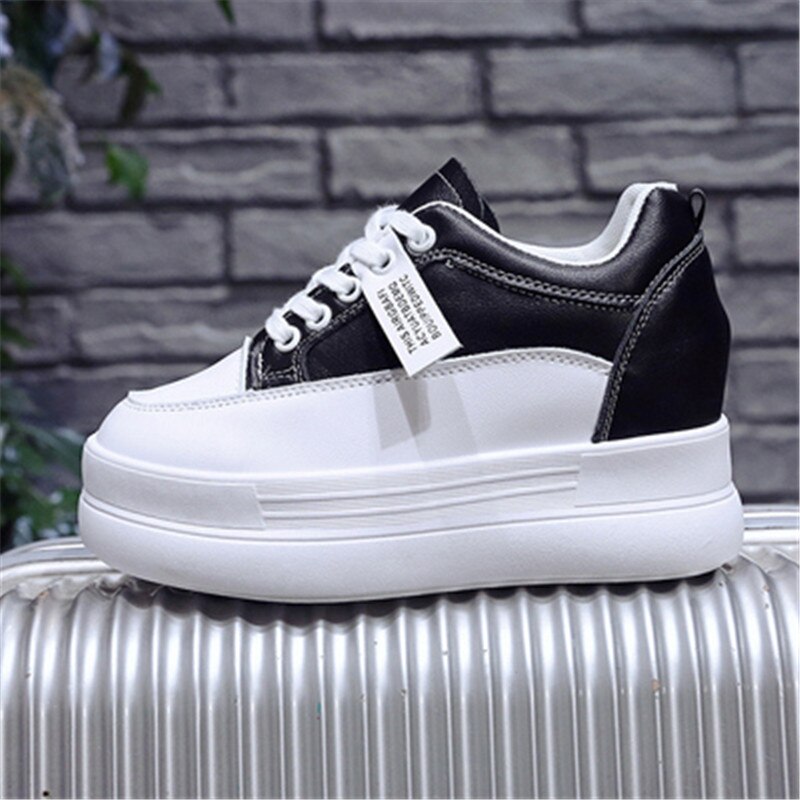 Baskets à plateforme pour femmes, noir, blanc, à la , intérieur augmenté talons hauts compensés, printemps-automne: Black / 36