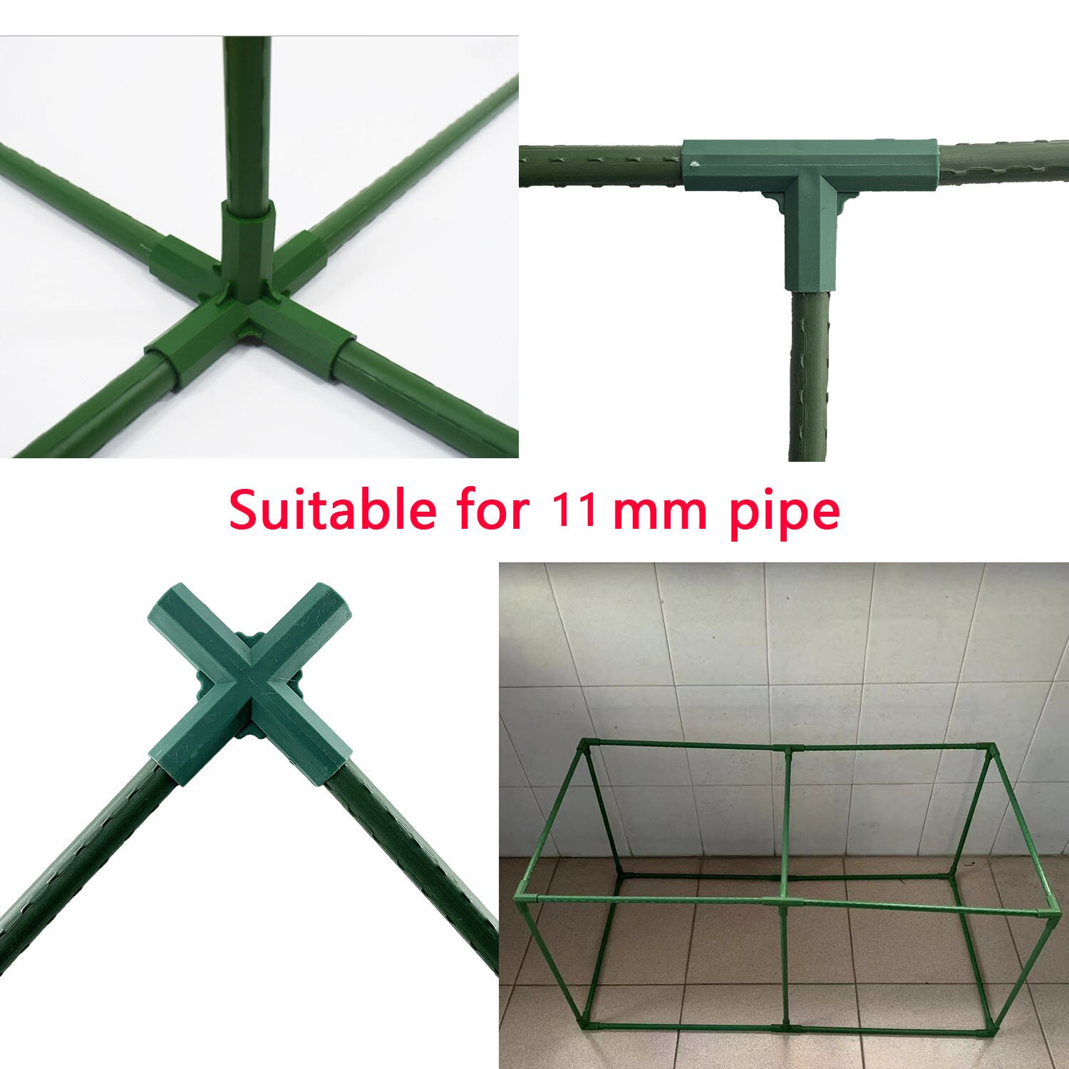 Conector de tubería de 11mm para invernadero, marco de plástico PE, 3 vías, soporte para plantas, bricolaje