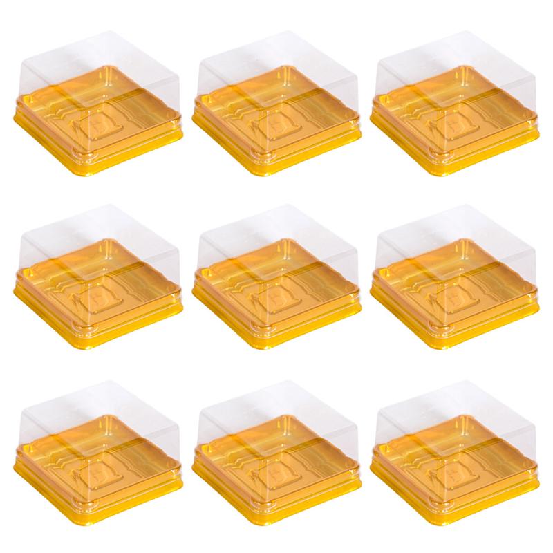 50 Stuks Plastic Vierkante Maan Cake Verpakking Ei-Yolk Bladerdeeg Container Golden Verpakking Mooncake Dozen En Verpakkingen bruiloft: 7.5X7.5X4cm