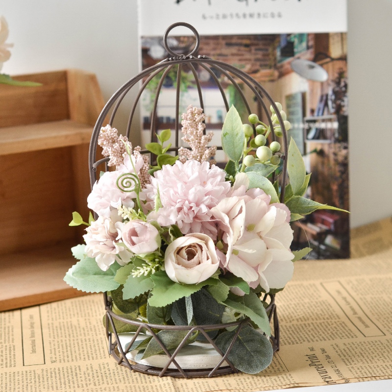 Jaula de medio Pájaro de Hierro para colgar en la pared, soporte de flores artificiales, adorno de ramo, decoración de pared de boda, balcón, accesorios de decoración del hogar: 9